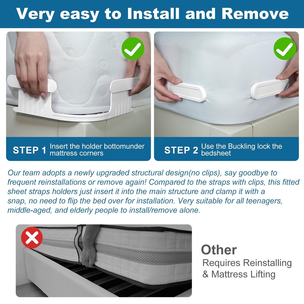 Bed Lock Sheet Holders Fit All Sheet Size, New Upgrade Sheet Straps Keep Shee...