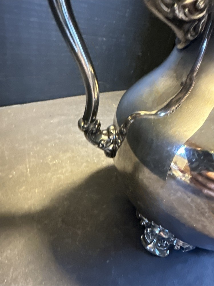 Vintage Silverplate Pitcher Ornate Handle Footed 9” Decorative #R86