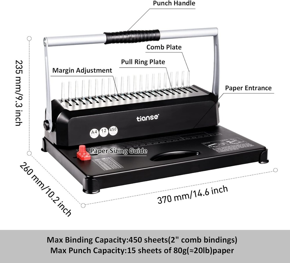 Binding Machines, 21-Holes, 450 Sheets, Comb Bind Machine Book Maker with 100...