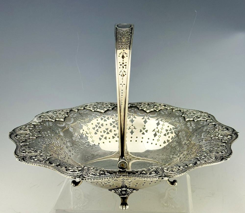 Tiffany Sterling Silver Pierced Floral Basket Swing Handle