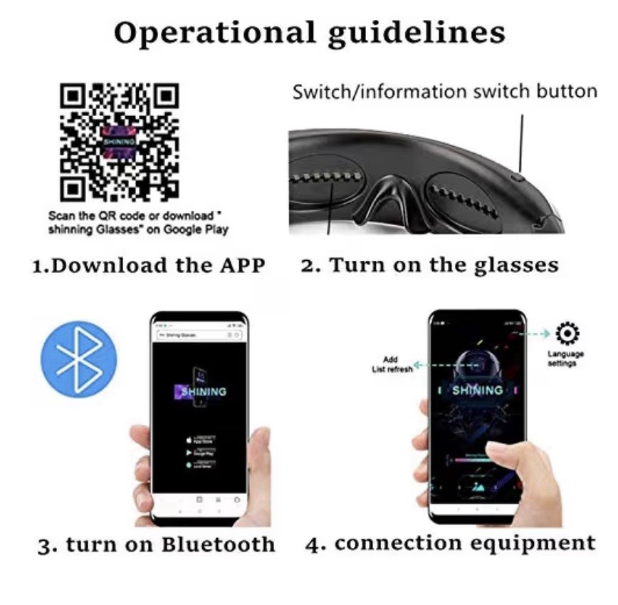 LED Customizable Bluetooth Glasses, APP Control LED Display Smart Glasses