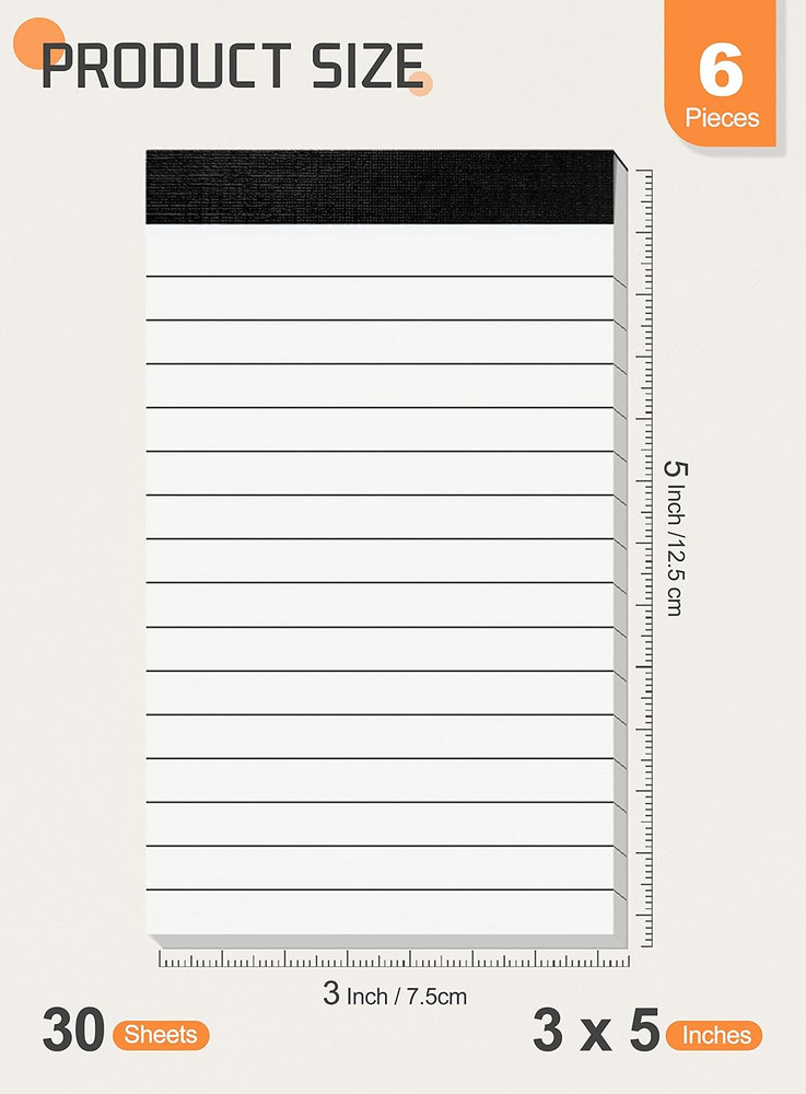 6 Pack 3" x 5" Notepads Lined Memo Pads 30 Sheets Each Mini Pocket Notebook