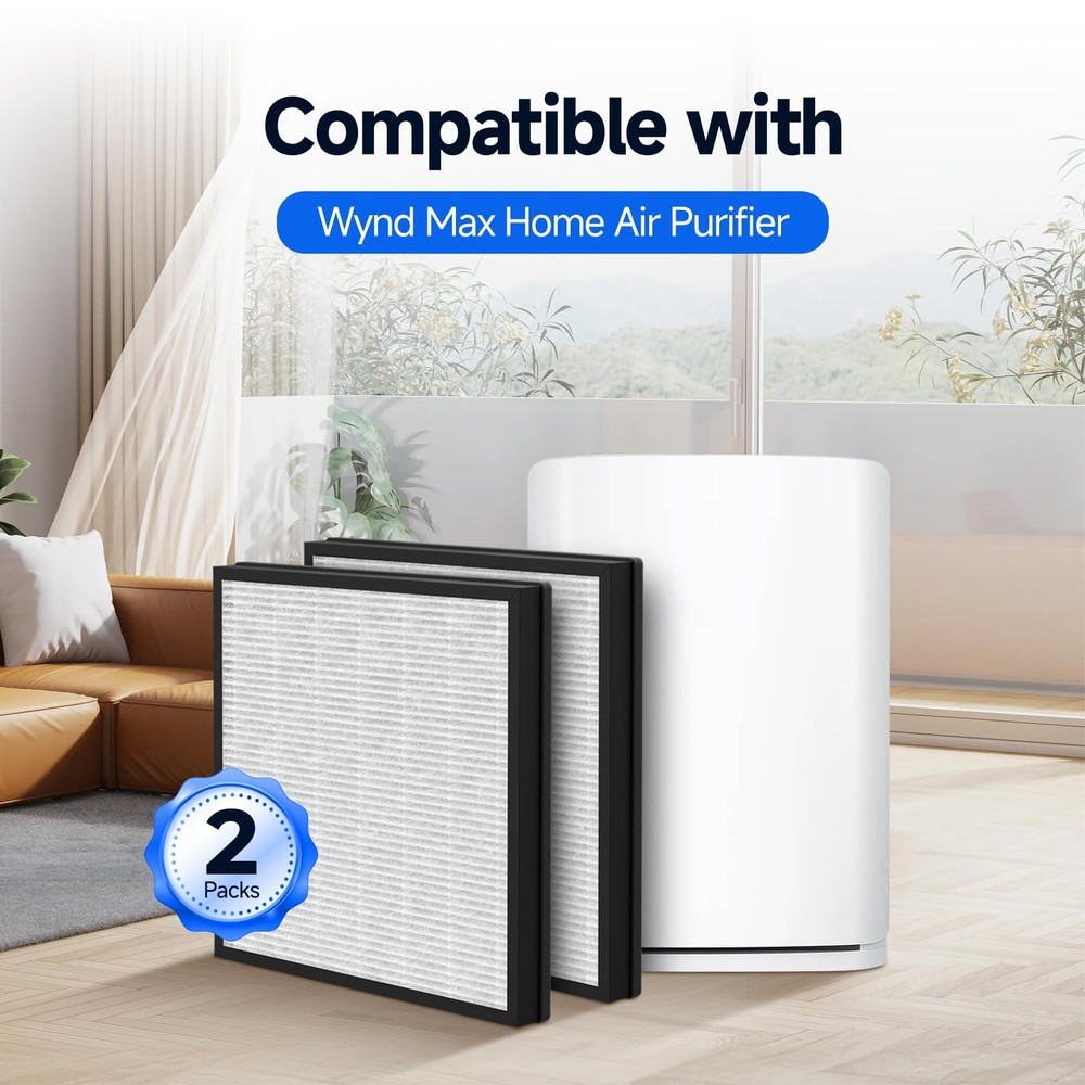 2 Pack Max V-Series Replacement Filter Compatible with Wynd Max Home Air Puri...