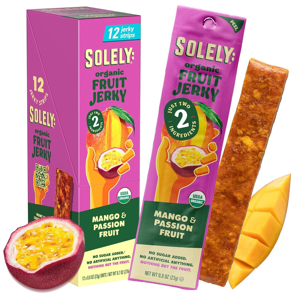 SOLELY - Organic Mango Passion Fruit Jerky - 12 Individually Wrapped Strips
