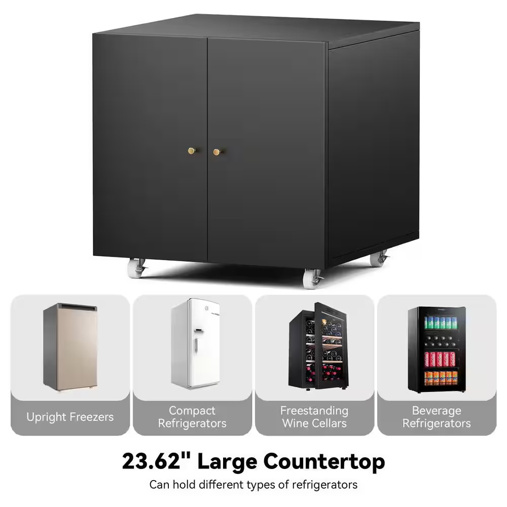 Fridge Stand with Storage Adjustable Shelf Metal Printer Table with Wheels for H