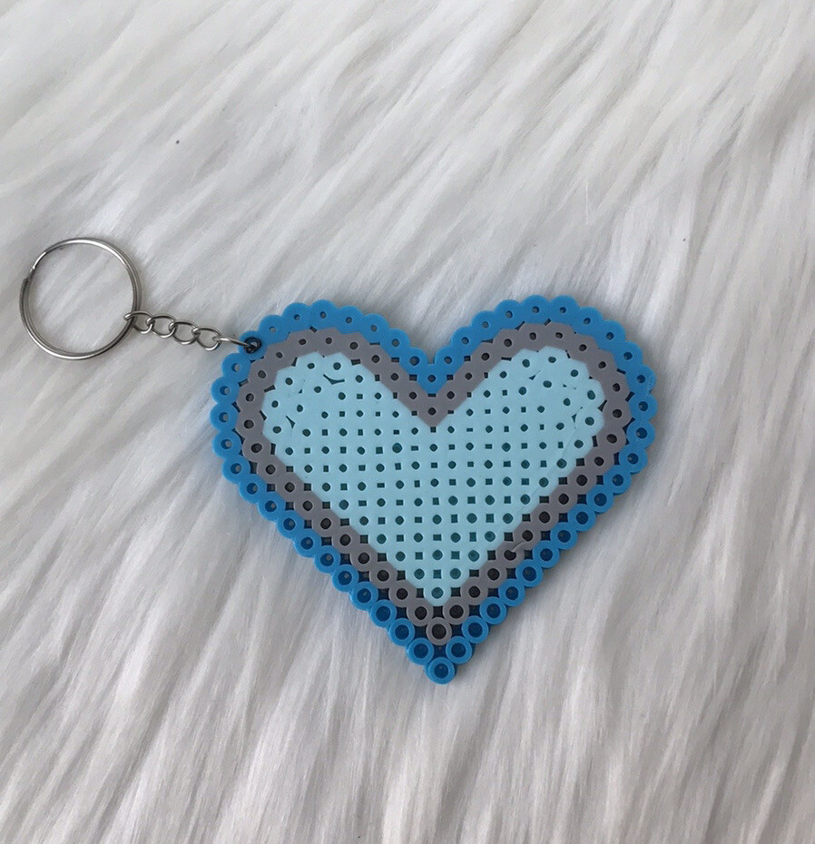 heart blue keychain handmade perle beads