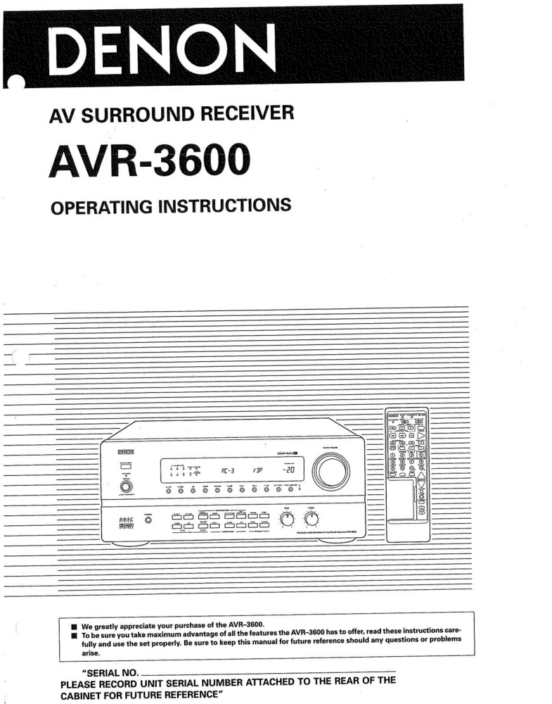 Denon AVR-3600 Receiver Amplifier Owners Manual