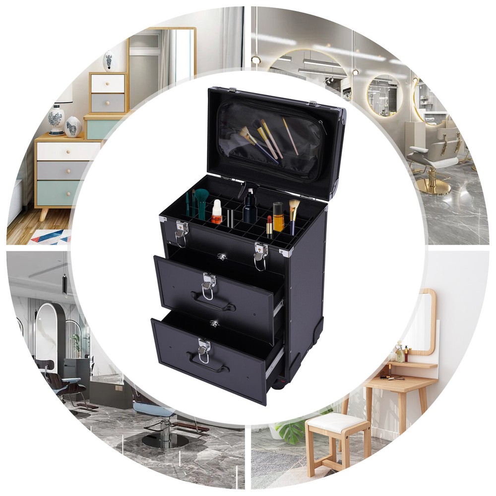 Professional Rolling Makeup Train Case Cosmetic Trolley Makeup Storage Organizer