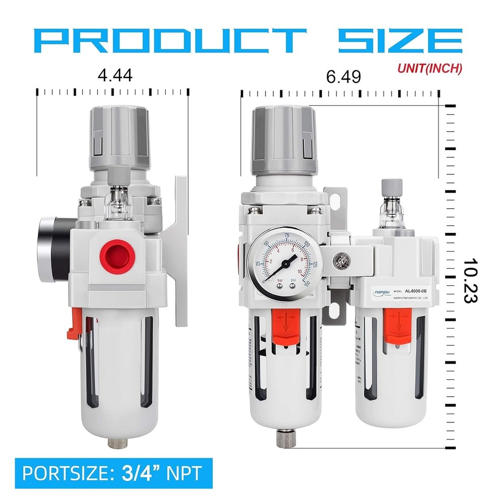 3/4" NPT Compressed Air Filter Regulator Lubricato