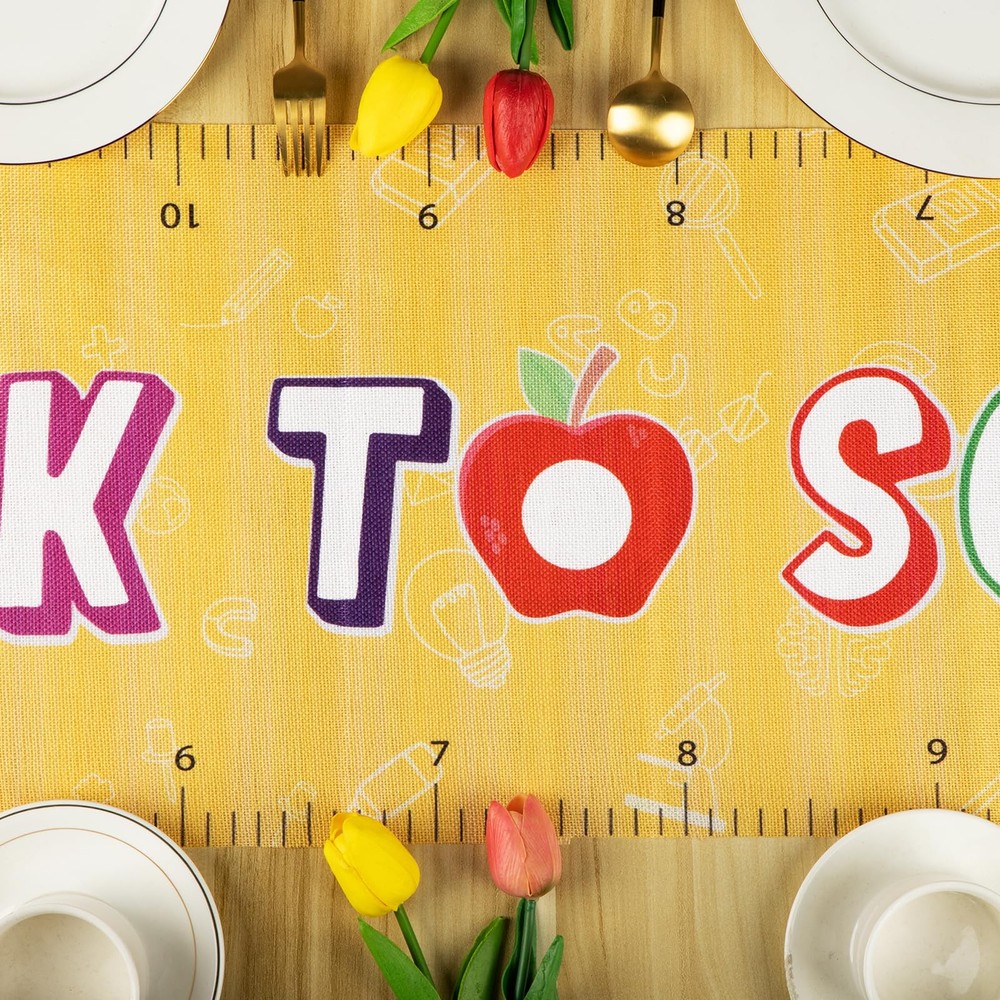 Back To School Table Runner Ruler Shape Classroom Party Decor 13x72 Inch