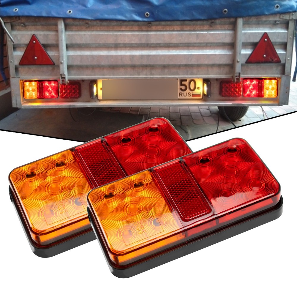 1 Pair Rear LED Square Trailer Tail Brake Indicator Lights Boat Truck Waterproof
