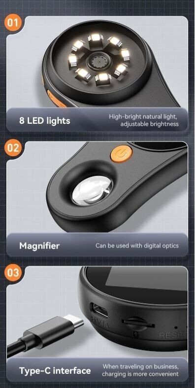 500X Digital Microscope Handheld 2.0" IPS Magnifying Glass Kids Marco Microscope