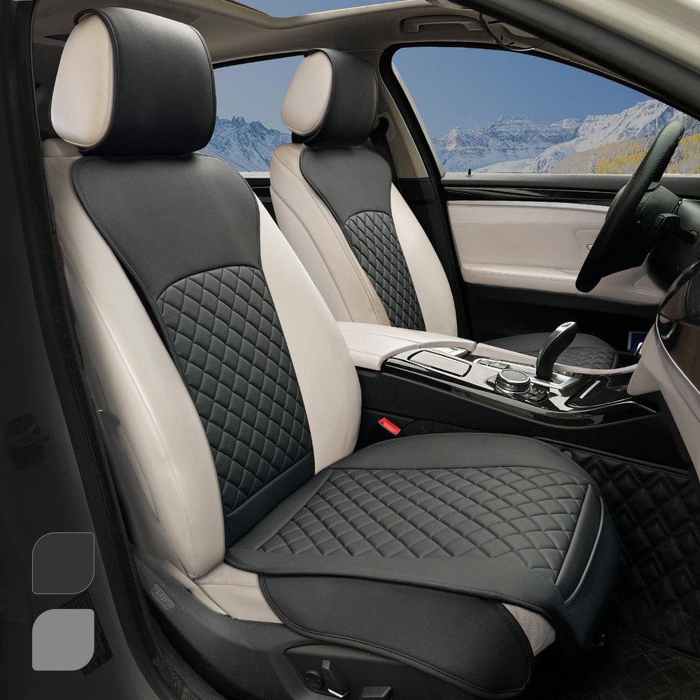 BEITK 2 Pack Leather Front Seat Covers, Universal Sideless Car Seat Protector...