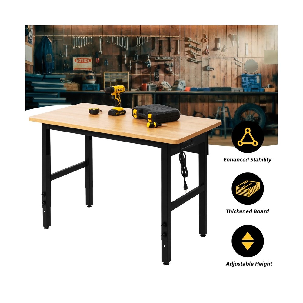 48" Adjustable Workbench with Power Outlets, Work Table for Garage, 2000 LBS ...
