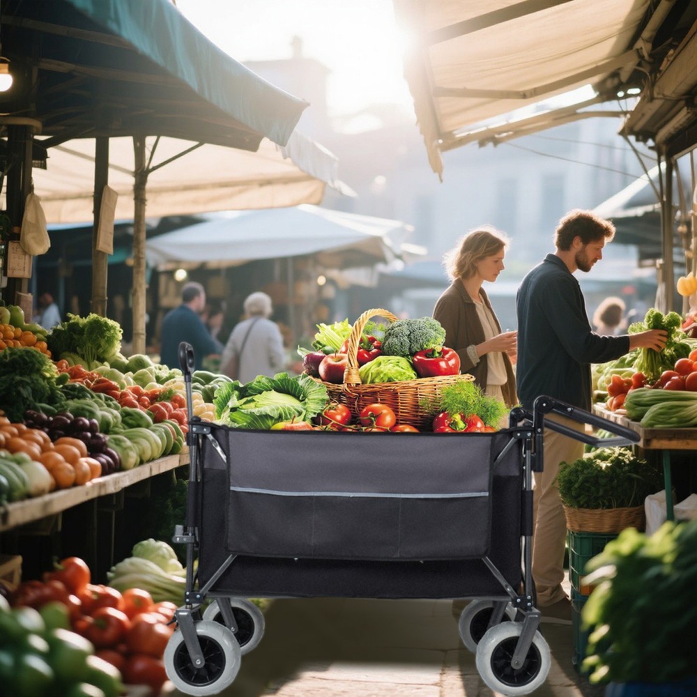 Push-Pull Folding Wagon Cart with Rotating Handle & Large Beach Tires