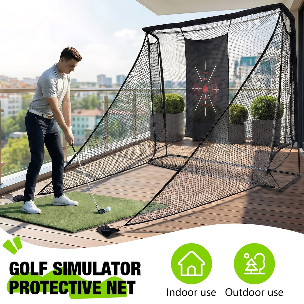 Golf Net 10x7ft Golf Enclosure Net with Side Barriers & Target Cloth