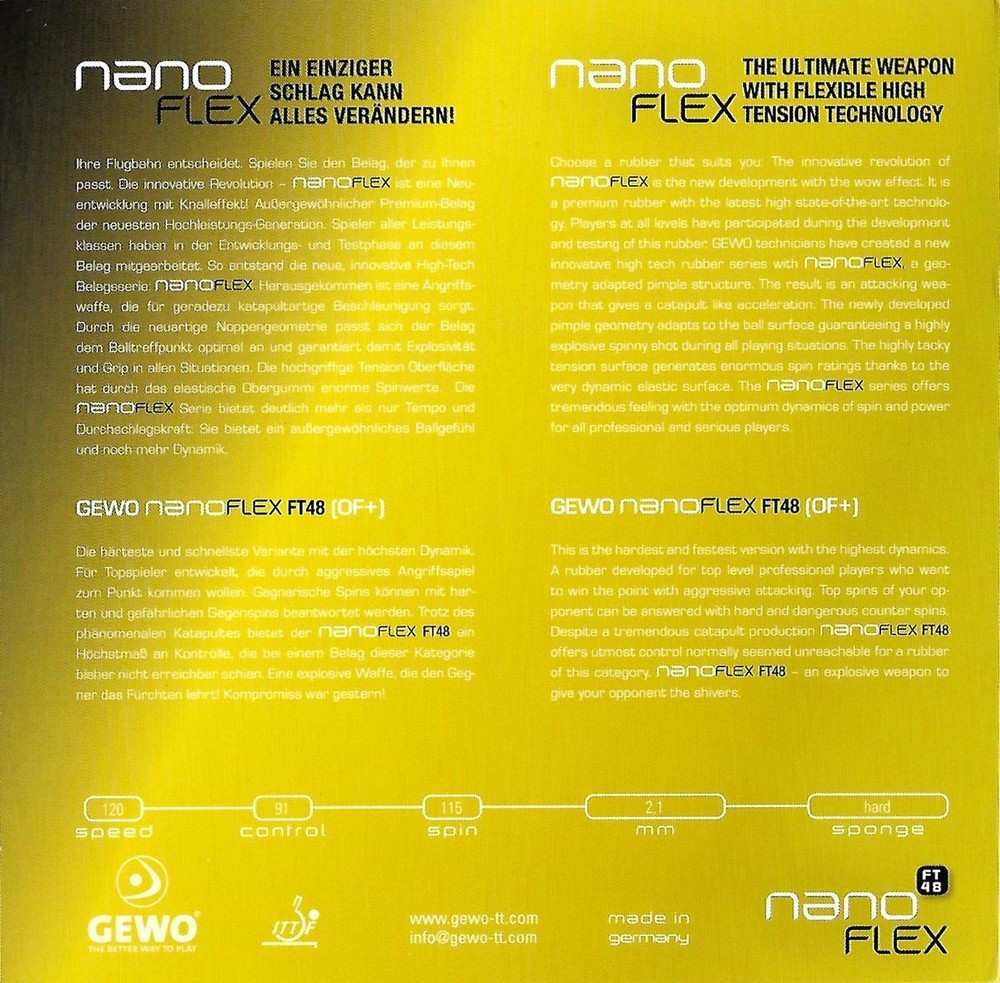 Gewo nanoFLEX FT48 table tennis rubber, 2.1 mm (Maximum) thickness