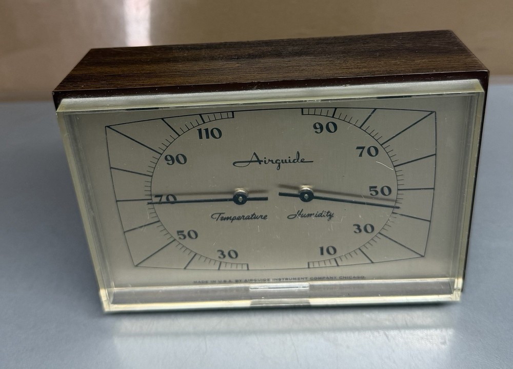 Vintage Airguide Desk Shelf Thermometer Barometer Weather Station