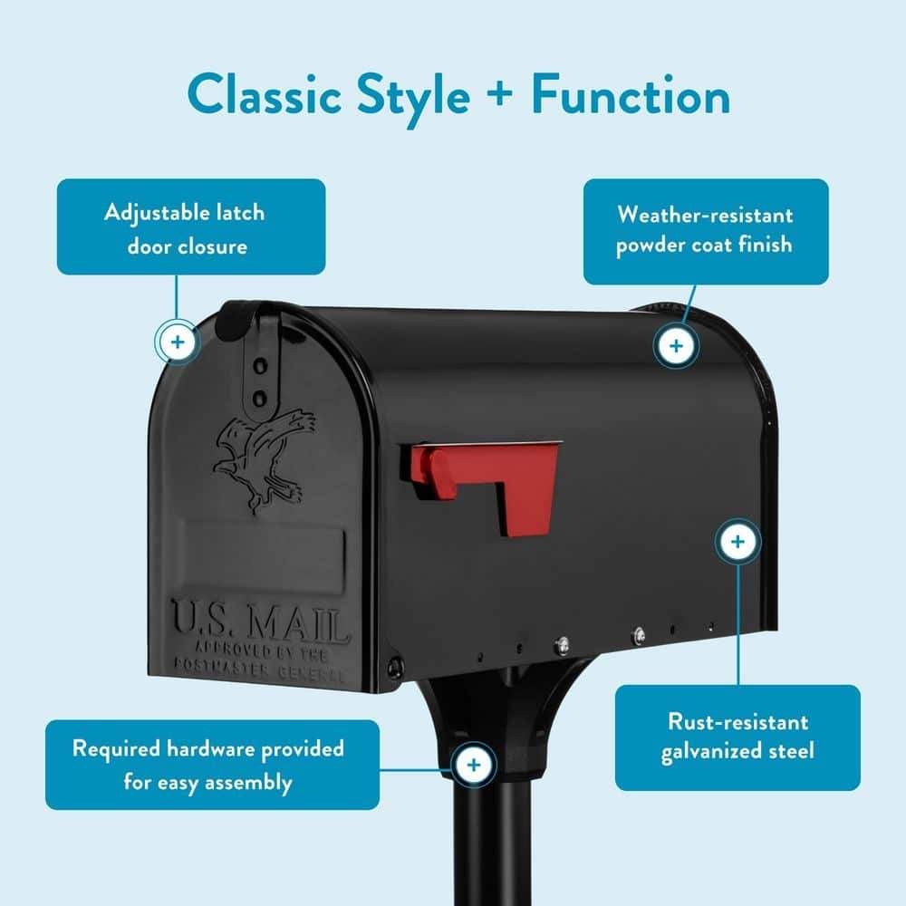 Architectural Mailboxes Elite Black Medium Galvanized Steel Mailbox Post Kit