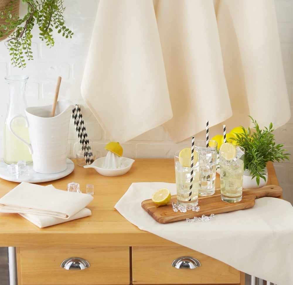 Basic Solid Cotton Dishtowel Set, Natural, 18x28 Inch, 6 Pieces