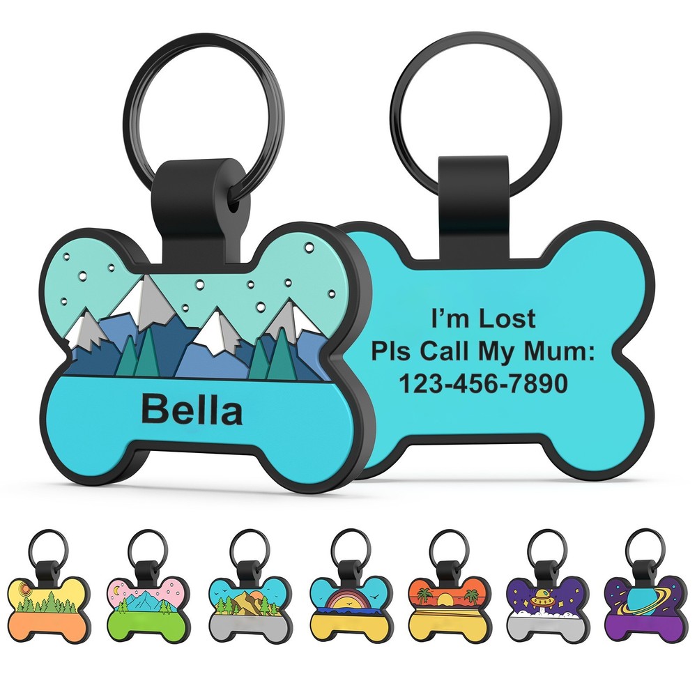 Cute Personalized Silicone Dog ID Tags Engraved Two Sides