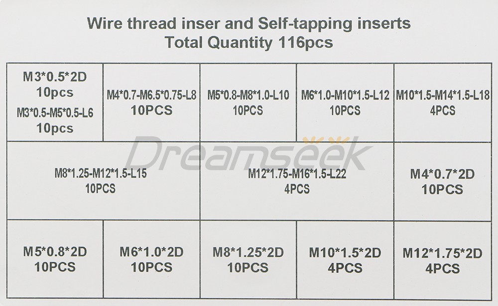 116 Pieces Stainless Steel Helicoil Thread Insert Self Tapping Threaded Inserts