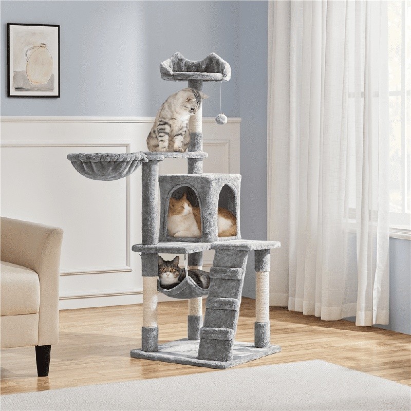 54" Cat Tree Tower Hammock Basket Scratching Post Multi Level Small Cats New