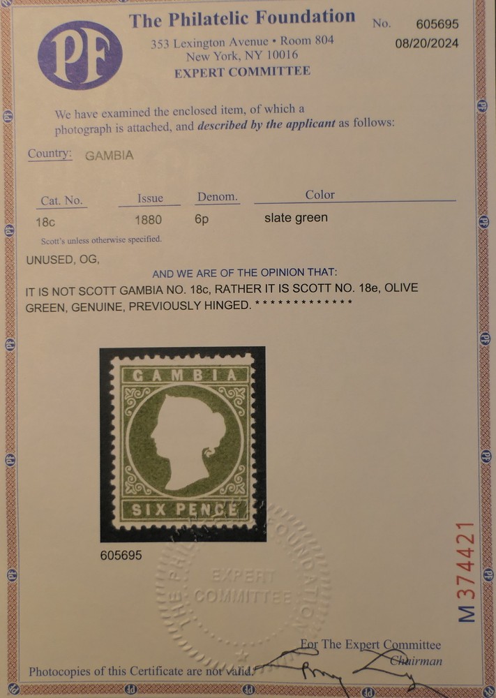Gambia Scott # 18e, Mint OG LH, PF Cert