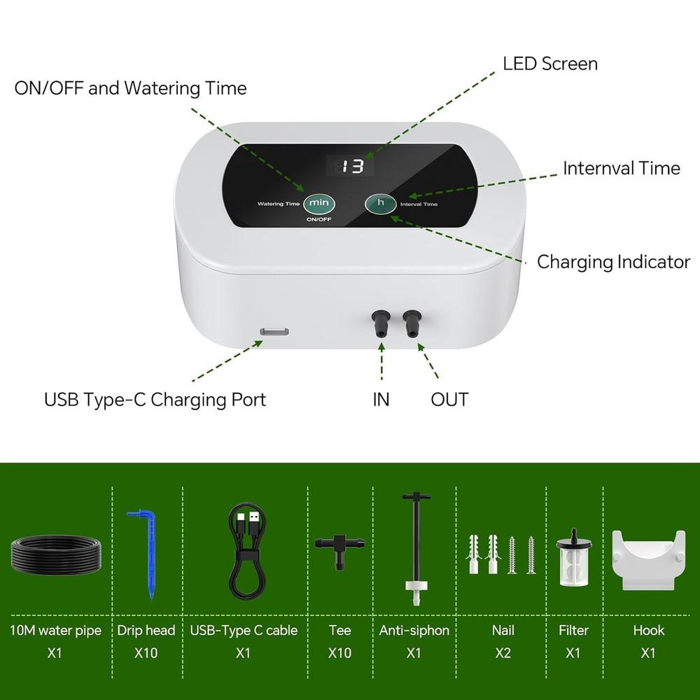 Auto Watering System for Plants - Programmable Timer & USB Power for Indoor Pots