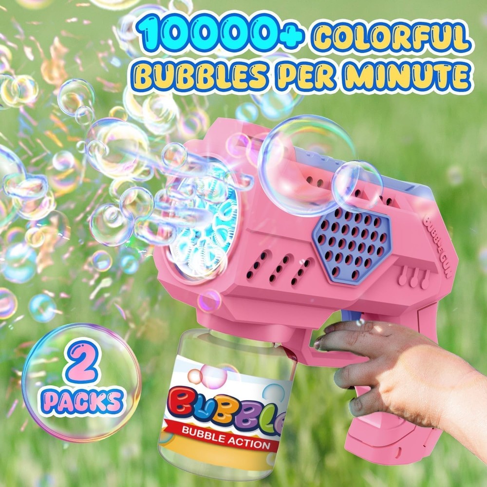 2 Pack Kids Bubble Guns - Fun LED Light Toys with Bubble Solution Included