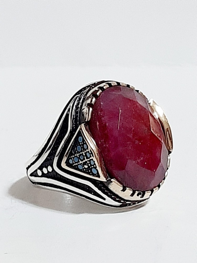 Mens 925 Ruby Turquoise Solitaire Silver Ring Man Sterling $