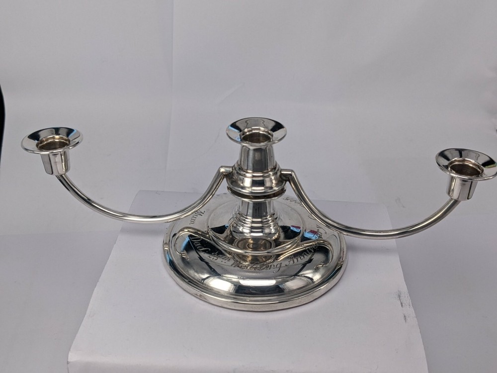 1964 Silver three sconce candelabra candlestick tapersticks engraved