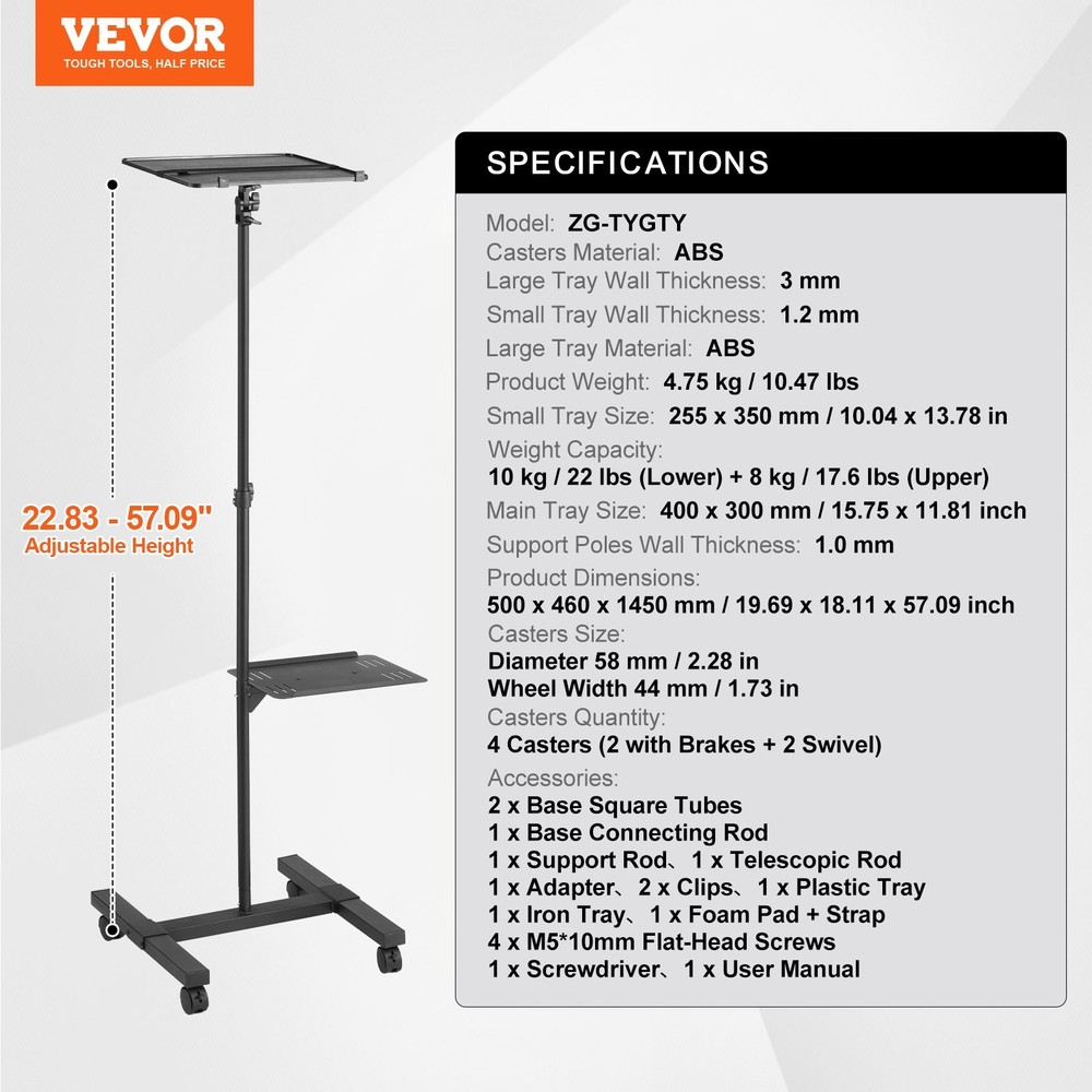 New/Projector Stand with Wheels, Projector Floor Stand Adjustable Height from 22
