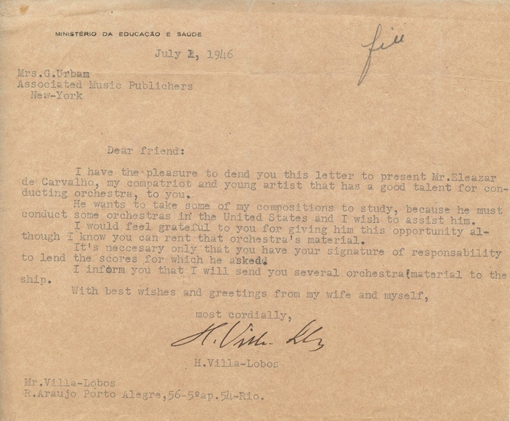 Villa-Lobos, Hector. COMPOSER Typed letter signed
