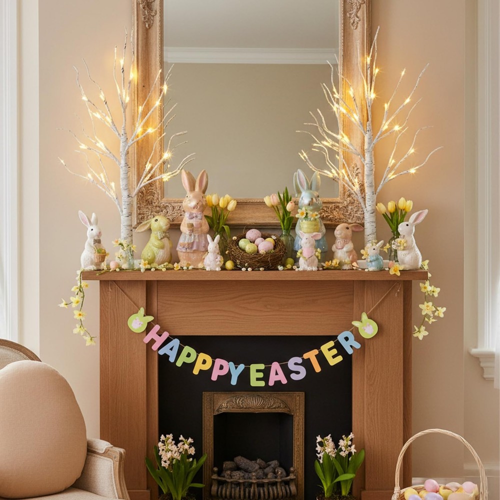 EAMBRITE Lighted Birch Tree Easter Decorations for Home, 2Pack 24 2ft, White