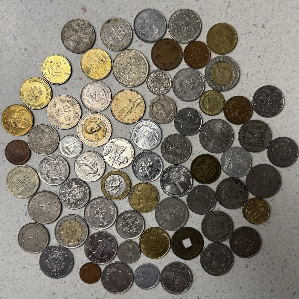 65 World Foreign Coins Various Countries & Denominations Lot Mixed