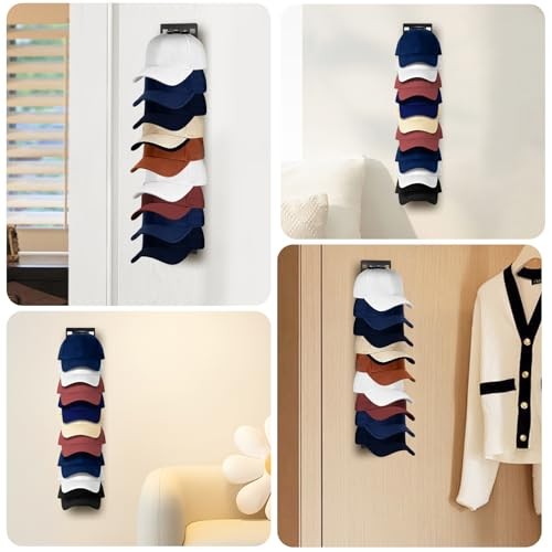 2 Pack Black Hat Organizer - Hat Rack for Wall & Cap Organizer, Strong