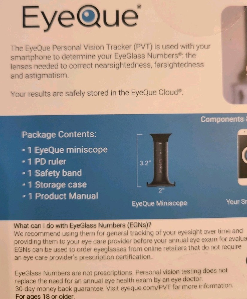 EyeQue Personal Vision Tracker Ophthalmic Refractometer Home Test Kit