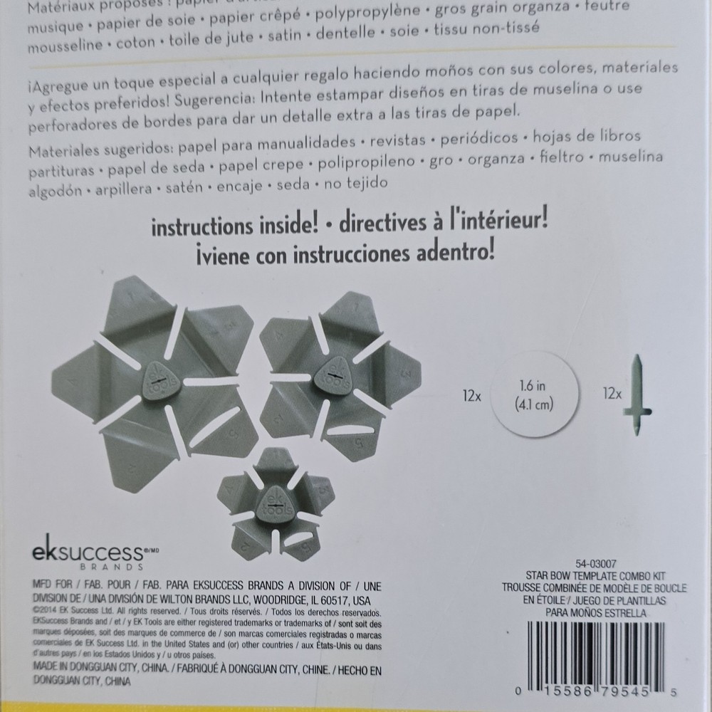 EK Tools Star Bow Template Combo Kit Bow Making Set 3 Sizes Small Medium Large