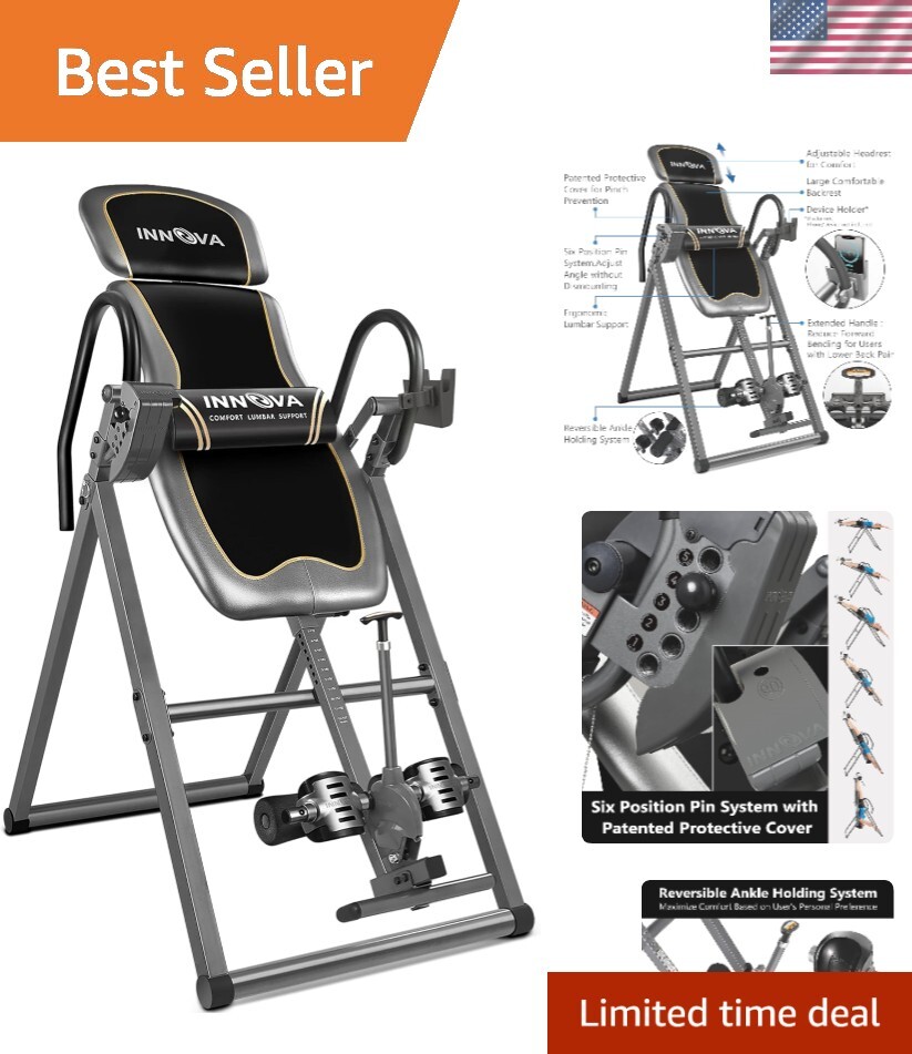 Innova Inversion Table with Adjustable Headrest, Reversible Ankle Holders, an...