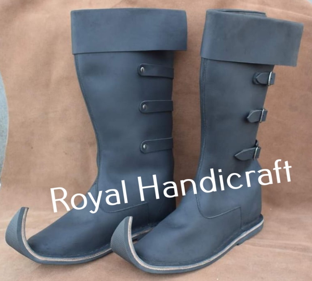 Medieval Era Leather long three button boots Leather long boots foowear pair New