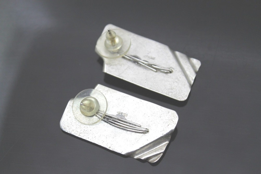 HANDCRAFTED ELONGATED RECTANGULAR STERLING SILVER POST ON EARRINGS