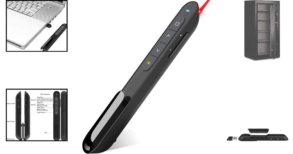 Wireless Presentation Clicker with Laser Pointer - 100ft Range & USB Plug & Play