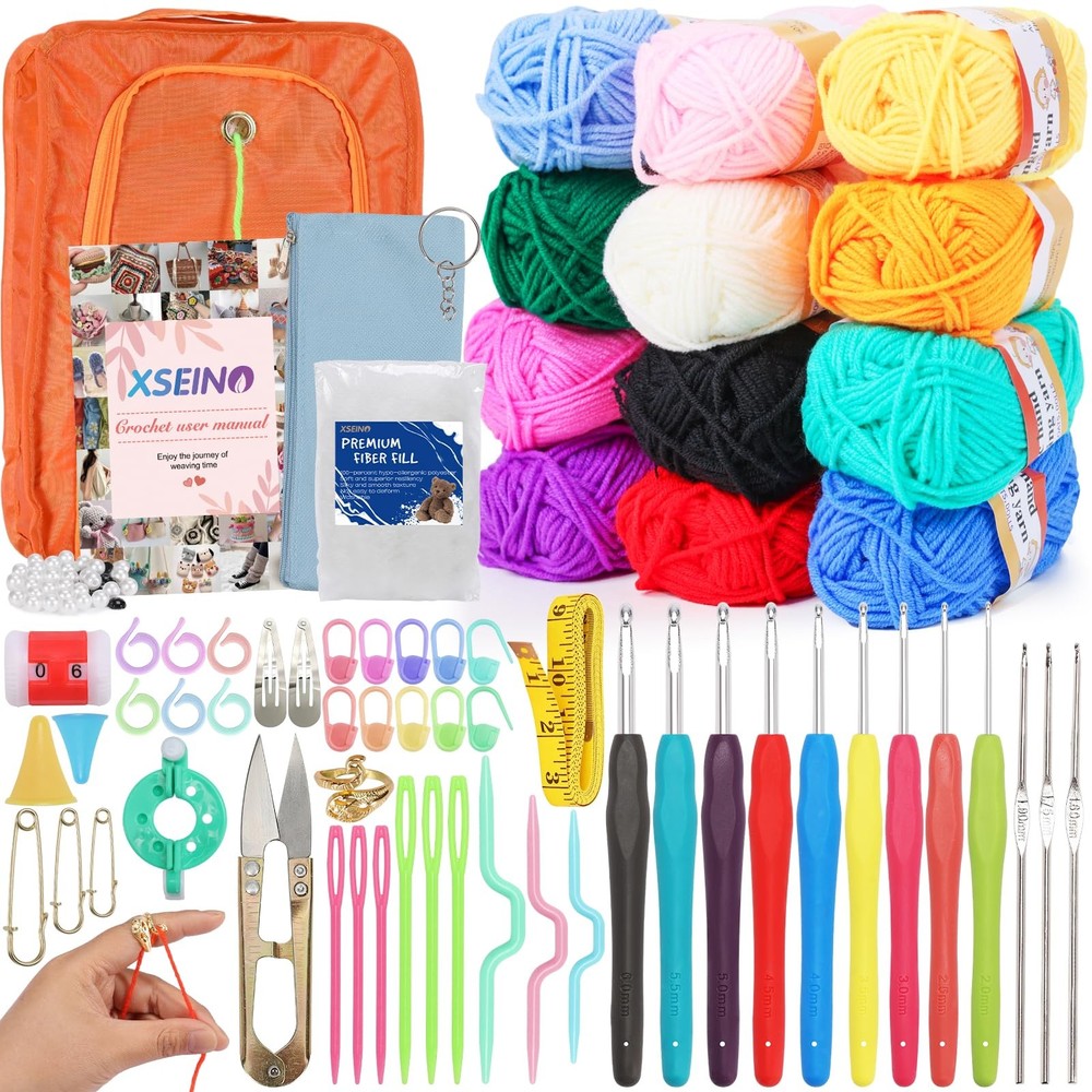 XSEINO Crochet Kit with Step-by-Step Video Tutorials，Premium Bundle Includes ...
