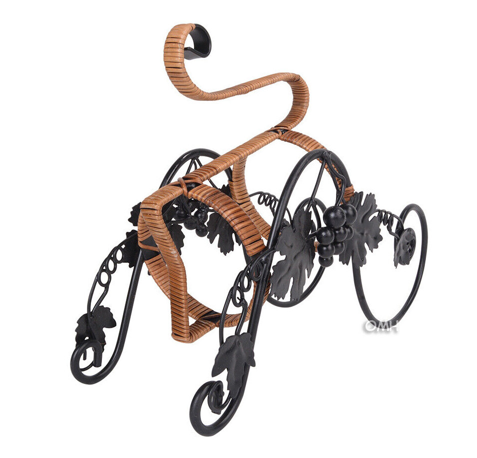 Grape Vine Leaf Carriage Single Wine Bottle Holder Tabletop Metal Display Rack