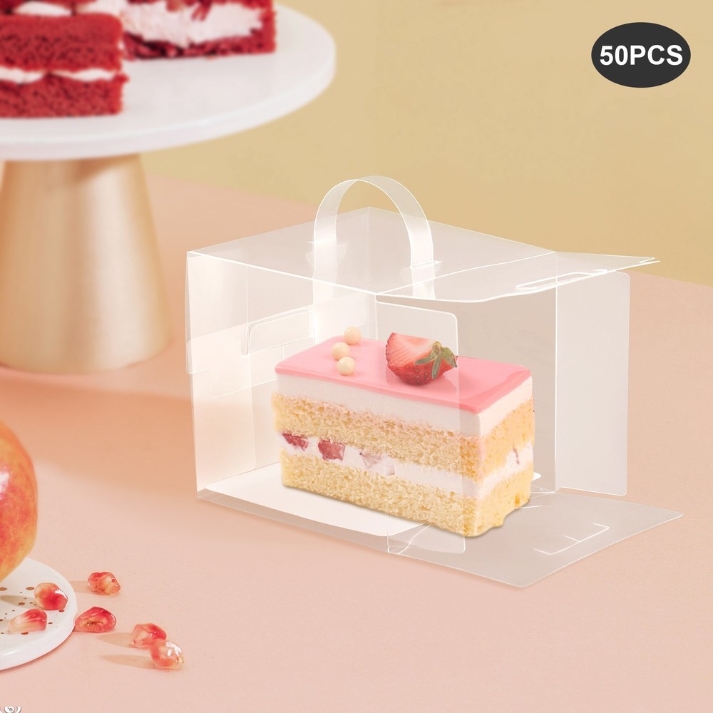 50 Clear Cake Boxes with Handles - 3 Inch, Tear-Resistant & Durable
