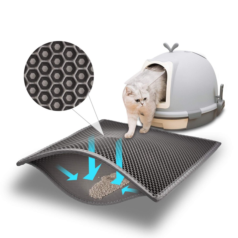 Cat Litter Mat Double Layer Waterproof Urine Proof Trapping Mat 1 Pack (Gray,...