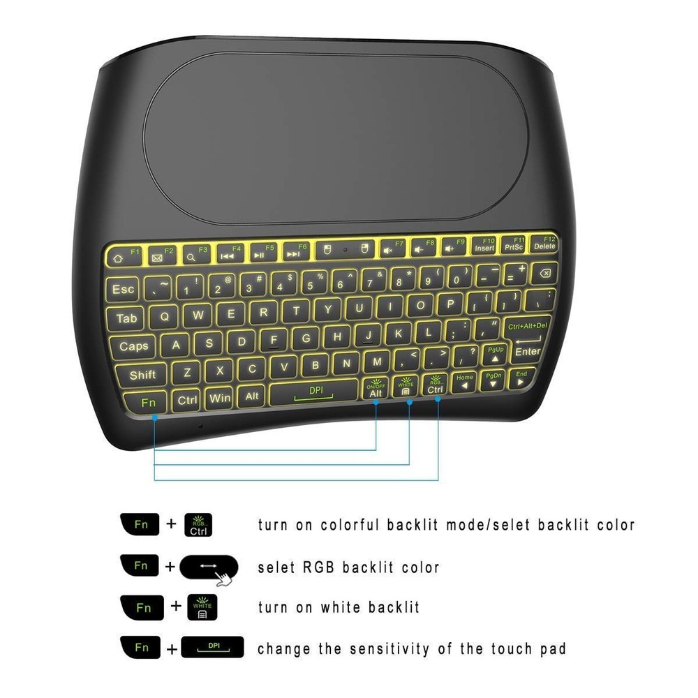 D8 Mini Wireless Keyboard with Touchpad, Colorful Backlit Small Wireless Keyb...