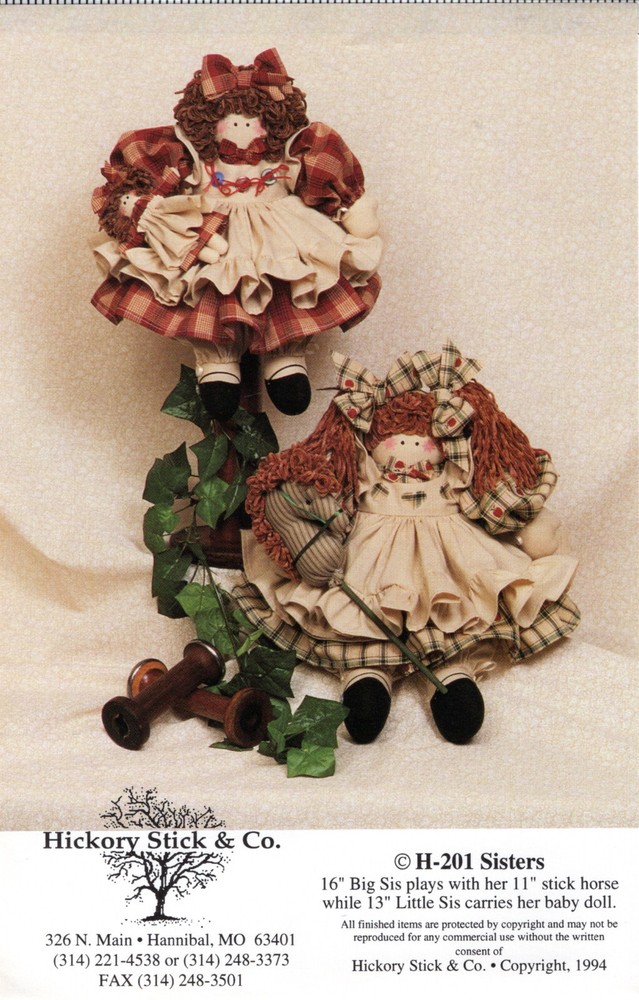"Sisters" ©1994 Hickory Stitck & Co. Sewing Doll Craft Pattern # H-201 UNCUT