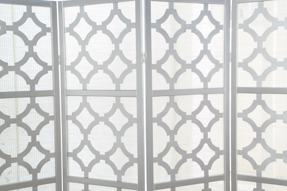 Infused Diamond Design 4-Panel Room Divider Screen, Modern Silver Partition